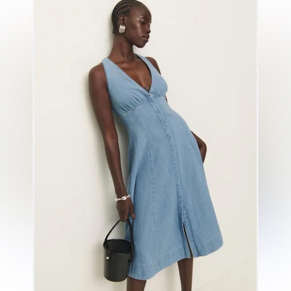 New Reformation Sebastian Denim Midi Dress - Picture 2 of 8